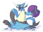  2014 ambiguous_gender disembodied_hand dlrowdog hybrid lucario mienshao nintendo pok&eacute;mon pok&eacute;mon_(species) red_eyes simple_background stretchy sweat video_games white_background 