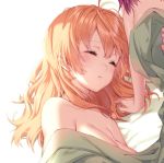  blonde_hair breasts cleavage closed_eyes commentary long_hair lying medium_breasts multiple_girls naked_sheet on_side original parted_lips red_hair rosuuri short_hair sleeping under_covers upper_body 