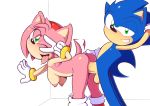  2018 absurd_res against_wall amy_rose anthro areola balls bent_over blush boots bracelet breasts butt clothing duo erect_nipples erection eyelashes female footwear from_behind_position gloves green_eyes grin hairband hand_behind_head hand_on_butt hedgehog hi_res jewelry looking_at_viewer male male/female mammal mostly_nude nipples one_eye_closed penetration pose pussy_juice quills saliva sex simple_background smile sonic_(series) sonic_the_hedgehog standing_sex supersegasonicss tailwag tongue tongue_out v_sign vaginal vaginal_penetration vein white_background wink 