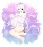 2018 add albino animal_humanoid baggy_clothes bare_legs black_sclera butt cat_humanoid clothing digital_media_(artwork) elsword feline girly humanoid looking_at_viewer male mammal not_furry simple_background solo thegaycactus underwear video_games 
