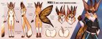 absurd_res animal_genitalia antennae_(anatomy) anthro big_ears big_tail claws clothing dark_sclera english_text fluffy fluffy_tail front_view genital_slit genitals hi_res lonerdemiurge male neck_tuft redesign side_view silory simple_background smile surprised tail text tongue tongue_out tuft wings