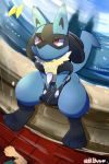  :&lt; ambiguous_gender anthro arthropod barefoot butterfly c.bell canine clothed clothing detailed fountain fur human insect long_ears looking_up lucario mammal nintendo outside pok&eacute;mon pok&eacute;mon_(species) red_eyes shirt sitting solo spikes video_games water 