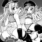  2girls ass azur_lane bad_id bad_twitter_id bra censored commentary_request fang gloves greyscale group_sex hair_ornament hairclip harigane_shinshi hat hetero highres long_hair monochrome multiple_girls navel open_mouth panties penis pom_poms reverse_spitroast sex straddling thighhighs threesome training_bra twintails underwear z18_(azur_lane) z20_karl_galster_(azur_lane) 