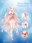  1girl artist_request bare_arms bare_legs bare_shoulders blue_background blue_eyes breasts character_name chinese_clothes choker cleavage close-up closed_mouth copyright_logo crimson_creek_(miracle_nikki) dappled_sunlight detached_sleeves dress english_text fish flower_knot flying_fish frilled_choker frilled_footwear frills full_body goldfish happy light_blush light_particles logo long_dress long_hair long_sidelocks long_sleeves looking_ahead low_twintails miracle_nikki neck_ribbon neck_tassel nikki_(series) official_art pink_dress pink_hair pink_sleeves pleated_dress pleated_sleeves red_choker red_dress red_ribbon ribbon shoes showgirl_skirt sidelocks sleeve_ribbon sleeveless sleeveless_dress smile solo spaghetti_strap standing sunlight tassel third-party_source twintails two-tone_dress underwater very_long_hair water_drop white_shoes 