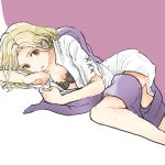  bed blonde_hair bra highres jewelry long_hair looking_at_viewer necklace octopath_traveler open_mouth ophilia_(octopath_traveler) panties rico_ot simple_background solo underwear 