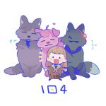  ._. 1girl :3 :d ahoge animal_with_hair animalization anyoji_hime brown_dress brown_hair center-flap_bangs closed_eyes closed_mouth commentary dog dress eighth_note flower_knot flying_sweatdrops fox hasu_no_shoushihenkei hasu_no_sora_school_uniform highres jitome kachimachi_kosuzu katsuragi_izumi link!_like!_love_live! long_hair long_sleeves looking_at_viewer love_live! mini_person minigirl momose_ginko musical_note neckerchief notice_lines open_mouth pipi_(m1x_mix) sailor_collar sailor_dress school_uniform simple_background smile standing symbol-only_commentary v-shaped_eyebrows virtual_youtuber white_background white_sailor_collar winter_uniform wolf yellow_neckerchief 