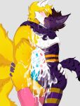 absurd_res akatosh alifox animal_genitalia anthro balls balls_touching big_balls big_penis blonde_hair blue_penis bodily_fluids butt butt_grab canid canine claws clothing cum cum_drip cum_on_arm cum_on_balls cum_on_leg cum_on_penis cum_on_self cum_splatter cum_string dripping duo excessive_cum excessive_genital_fluids eyes_closed felid feline fox frottage fur genital_fluids genitals hair hand_on_butt hi_res hug huge_balls huge_filesize huge_penis humanoid_genitalia humanoid_penis karamsina kissing knot legwear lynx male male/male mammal pattern_clothing pattern_legwear pattern_thigh_highs penile penis penises_touching pink_clothing pink_legwear pink_penis pink_thigh_highs purple_body purple_fur saliva sex squish striped_clothing striped_legwear striped_thigh_highs stripes thick_thighs thigh_highs thigh_squish whiskers yellow_body yellow_fur