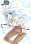  1girl animal_ears cane commentary_request gochuumon_wa_usagi_desu_ka? hachiko_(momo_haku_santa) hat highres kafuu_chino leotard playboy_bunny rabbit_ears tippy_(gochiusa) top_hat traditional_media white_leotard wrist_cuffs 