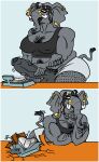 2025 angry annoyed anthro arm_hair asian_elephant balls bangs belly_hair big_balls big_penis bodily_fluids body_hair bottomwear breasts broken_furniture broken_object butt chest_hair clothed clothing colored comic cracked digital_drawing_(artwork) digital_media_(artwork) ducdevinny ear_piercing ear_ring elderly elderly_anthro elderly_gynomorph elderly_intersex elephant elephantid error_message exercise_clothing fingers flat_colors foreskin gauged_ear genital_fluids genitals grey_body grey_hair grey_lips grey_skin gynomorph hair hairy hairy_breasts hairy_legs heavy_penis hi_res highlights_(coloring) holding_penis huge_balls huge_hips huge_penis huge_thighs humanoid_genitalia humanoid_penis humor hyper hyper_genitalia hyper_penis intersex lips mammal mature_anthro mature_gynomorph mature_intersex motion_lines musclegut muscular muscular_anthro muscular_arms muscular_gynomorph muscular_intersex muscular_thighs nipples open_bottomwear open_clothing open_pants pants penis penis_weighing piercing proboscidean proboscis_(anatomy) pubes ring_piercing shaved_head shirt simple_background solo tank_top thick_thighs throbbing throbbing_penis tired_eyes topwear trunk_(anatomy) tusk_jewelry tusk_ring tusks underwear unretracted_foreskin vein veiny_penis wei-gang_(grannybase) weighing_scale wide_hips