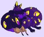  2016 ambiguous_feral ambiguous_gender anthro bodily_fluids breasts canid canine chest_tuft claws cloven_hooves digitigrade eyes_everywhere female female_anthro feral fox hand_on_belly hand_on_own_belly hellhoundfangs hi_res hooves living_tail mammal mildred_(hellhoundfangs) multi_eye neck_tuft pawpads purple_body purple_eyes saliva scut_tail short_tail simple_background tail tail_fetish tail_play tail_vore toe_claws tuft unusual_anatomy unusual_tail unusual_vore vore whiskers yellow_body yellow_inner_ear yellow_sclera 
