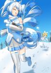  2girls absurdly_long_hair absurdres ahoge animal_ears aqua_hair arm_tattoo blonde_hair blue_eyes blue_necktie blue_trim blush boots breasts chinese_zodiac commentary_request detached_sleeves gradient_hair grey_leg_warmers grey_shorts grey_skirt hair_between_eyes hair_ornament happy_new_year hatsune_miku headset highres horse_ears kagamine_rin leg_warmers long_hair long_sleeves looking_at_another mittens multicolored_hair multiple_girls necktie number_tattoo one_eye_closed open_mouth pleated_skirt scarf shirt shorts skirt sleeveless sleeveless_shirt small_breasts smile snowball snowflake_print snowflakes solo tattoo thigh_boots throwing tie_clip tokita_rin twintails very_long_hair vocaloid white_hair white_mittens white_scarf wide_sleeves year_of_the_horse yuki_miku yuki_miku_(2011) yuki_rin zettai_ryouiki 