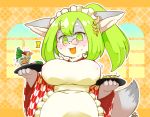  1girl fox fullbokko_heroes furry green_eyes green_hair gut0002 long_hair open_mouth solo 