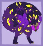  2016 ambiguous_feral ambiguous_gender anthro bodily_fluids breasts canid canine chest_tuft claws cloven_hooves digitigrade dripping eyes_everywhere fangs featureless_crotch female female_anthro feral fox hand_on_hip hand_on_own_hip hellhoundfangs hi_res hooves living_tail mammal mildred_(hellhoundfangs) multi_eye pawpads purple_background purple_body purple_eyes purple_tongue saliva saliva_drip simple_background standing tail tail_fetish tail_play tail_vore teeth thick_thighs toe_claws tongue tuft unusual_anatomy unusual_tail unusual_vore vore whiskers yellow_body yellow_inner_ear yellow_sclera 