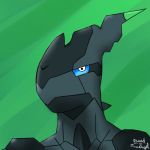  2018 alternate_color ambiguous_gender anthro based_on_a_true_bagel black_body blue_sclera bust_portrait dragon green_background grey_body grey_eyes icon legendary_pok&eacute;mon nintendo pok&eacute;mon pok&eacute;mon_(species) portrait shiny_pok&eacute;mon signature simple_background solo text video_games zekrom 