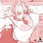  anthro bat big_breasts breasts clothed clothing female huge_breasts mammal monochrome natysanime nipple_bulge red_theme selfie sketch solo sweat 