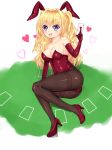  blonde_hair breasts bunny_ears bunny_girl bunnysuit cleavage commentary_request elbow_gloves enu_naitsu gloves high_heels pantyhose thighs two_side_up 