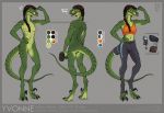  2018 amber_eyes anthro areola breasts digital_media_(artwork) dinosaur female green_skin lolzguy midriff model_sheet navel nipples open_mouth pussy raptor solo teeth theropod tongue yvonne_(lolzguy) 