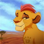  2014 brown_eyes day detailed_background digital_media_(artwork) disney feline feral fur hair kion lion mammal outside red_hair sky smile solo the_lion_king x-zelfa yellow_fur yellow_sclera 