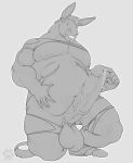  2018 animal_genitalia animal_penis anthro balls belly big_balls big_penis clothing donkey equine equine_penis fasttrack37d greyscale huge_penis male mammal monochrome penis precum slightly_chubby solo torn_clothing transformation 