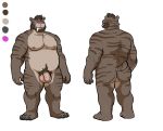 2018 anthro balls beard biceps brown_hair butt facial_hair fangs feline hair humanoid_penis hyenaface male mammal model_sheet nipples nude overweight overweight_male penis pubes purple_eyes roantiger saber-toothed_cat simple_background solo standing uncut white_background 