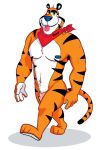  armpit_hair ascot balls barefoot black_fur blue_nipples countershading feline flaccid frosted_flakes fur looking_at_viewer male mammal mascot muscular navel nipples nude orange_fur pecs penis pubes silentjay solo stripes tiger tongue tongue_out tony_the_tiger white_fur 