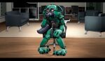  3_toes 3d_(artwork) 4_fingers absurd_res ambiguous_gender animatronic anthro black_necktie blue_body bored brown_eyes canid canine carpet chair claws digital_media_(artwork) ears_down eyewear fan_character feet female_(lore) fingers five_nights_at_freddy's floor fox furniture glasses glistening glistening_body green_body hi_res inside looking_away machine mammal necktie office office_chair on_chair pivoted_ears robot robot_anthro scottgames sitting sitting_on_chair sofa sofy_lauren_foxlott solo source_filmmaker_(artwork) toes watermark wearing_glasses wood wood_floor zelyonka 