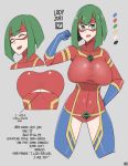  1girl bodysuit ekz_(drawfag) english gloves green_eyes green_hair grey_background highres mask original simple_background solo superhero 