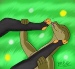  anthro bake_a_snake canid canine clothing duo eyes_closed feet female foot_fetish foot_in_face foot_lick foot_play fox fur grass green_background green_body green_scales hand_on_legs hi_res legwear licking male male/female mammal nude nude_male offscreen_character plant reptile satisfied scales scalie simple_background smile snake stockings tongue true_fox yellow_body yellow_fur 
