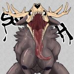 1:1 alpha_channel american_mythology antlers big_breasts black_body bodily_fluids bone breasts dripping dripping_tongue female horn humanoid indigenous_north_american_mythology long_tongue mouth_shot mythology neck_tuft north_american_mythology open_mouth red_tongue saliva saliva_drip simple_background skull skull_head smolreapy solo squelching tongue transparent_background tuft watermark wendigo 