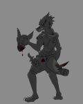  2018 blood clothed clothing digital_media_(artwork) grey_background hi_res killdark kobold looking_at_viewer male simple_background solo standing yellow_eyes 