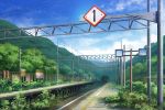  cloud day fence hill mirror no_humans original outdoors overgrown plant power_lines railroad_tracks rural scenery shi_yu sign sky train_station tunnel vines 