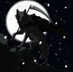  2010 canine digital_media_(artwork) feral looking_at_viewer mammal melee_weapon moon night oneminutesketch outside paws polearm scythe sky solo star starry_sky weapon wolf 
