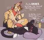 anal anal_penetration anthro armlet_(marking) balls black_body blush blush_lines bracelet_(marking) brown_hair brown_spots claws countershade_torso countershading covering covering_face cowgirl_position dipstick_ears dipstick_tail domestic_cat duo ear_markings ear_piercing embarrassed english_text erection feet felid feline felis finger_claws foot_grab foreskin from_front_position genitals hair half-erect homophobic_slur k0moya kerchief kerchief_only looking_at_another looking_at_partner looking_at_viewer lying male male/male mammal markings multicolored_ears narrowed_eyes navel on_back on_bottom on_top open_mouth open_smile orange_eyes orientation_play pawpads penetration penile penile_penetration penis penis_in_ass penis_shadow piercing pink_inner_ear pink_pawpads red_kerchief serval sex sil_blackmon smile spots tail tail_markings text toe_claws white_body white_countershading will_(k0moya) yellow_body yellow_eyes