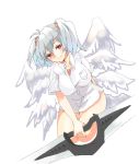  angel_chromosome_xx closed_mouth looking_at_viewer multiple_wings neon_genesis_evangelion rattorun red_eyes short_twintails silver_hair simple_background smile sword tabris tabris-xx twintails weapon white_background wings 