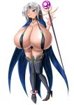  adorasvp1984 aqua_eyes armor bikini_armor boots breasts comic commentary_request gigantic_breasts long_hair official_art original silver_hair staff thigh_boots thighhighs 