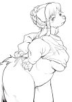  2018 absurd_res anthro big_breasts black_and_white bottomless braided_hair breast_squish breasts canine clothed clothing digital_media_(artwork) dog female fluffy fluffy_tail hair hair_ornament hi_res kemono line_art looking_at_viewer magiace mammal meme monochrome open_mouth simple_background slightly_chubby smile solo thick_thighs twitter_hoodie under_boob white_background 
