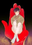  1boy bare_legs black_hair colored_extremities giant_hand highres kagome_shoutarou kurosawa_(adelta) legs male_focus no_pants official_art orange_eyes red_hands socks solo sweater uuultra_c white_socks 