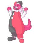  2014 ambiguous_gender canine clothed clothing clown dlrowdog jester looking_at_viewer mammal pink_eyes simple_background sweat white_background 