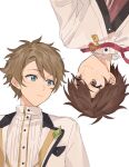  2boys absurdres brown_eyes brown_hair buttons chinese_commentary closed_mouth commentary_request ensemble_stars! fua1heyvot4ifsr green_eyes highres lapels lock looking_at_another male_focus mixed-language_commentary morisawa_chiaki multiple_boys official_alternate_costume partial_commentary ring_(ensemble_stars!) short_hair simple_background smile takamine_midori upper_body wedding_march!_(ensemble_stars!) white_background yaoi 