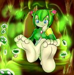  anthro barefoot breasts clothing cosmo_the_seedrian feet female flora_fauna foot_focus green_hair hair hi_res mushroom plant seedrian soles solo sonic_(series) toes xptzstudios 