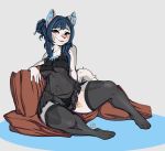  anthro avante92 blue_eyes blue_hair blush breasts canine chemise clothing dog ear_piercing female hair hair_bun industrial_piercing legwear lingerie looking_at_viewer mammal navel panties piercing pillow sitting smile tattoo thick_thighs thigh_highs underwear 