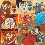 3_toes 4_fingers absurd_res anthro armor bear beard belt black_body black_eyebrows black_fur black_hair blizzard_entertainment blue_clothing blue_eyes blue_gem blue_robe bodily_fluids bottomwear brown_beard brown_body brown_eyebrows brown_facial_hair brown_fur brown_hair cel_shading clothing crying detailed_background disembodied_head duo elemental_creature elemental_manipulation eyebrows eyelid_pull eyewear facial_hair facial_markings feet fingers fire fire_manipulation footwear fur gem glasses glowing glowing_eyes hair head_markings hi_res ice_manipulation long_hair magic magic_user male mammal markings moobs multiple_scenes overweight overweight_male pandaren pants ponytail quasarbearcat red_bottomwear red_clothing red_pants red_robe robe sandals shaded shocked shoes shoulder_guards snowflake spiky_hair tears tied_hair toes tongue tongue_out warcraft water water_creature water_manipulation wearing_glasses white_body white_fur 