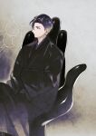  1boy black_eyes black_hair black_hands black_kimono colored_extremities giant_hand hands_in_opposite_sleeves highres japanese_clothes kimono kurosawa_(adelta) looking_to_the_side male_focus official_art sayashi_juurou sitting solo tarou_uuultrac uuultra_c 