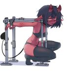 1:1 2022 2_horns arms_back black_bra black_clothing black_footwear black_hair black_legwear black_panties black_socks black_thigh_highs black_thigh_socks black_underwear bodily_fluids bound bra breasts butt clothed clothed_female clothed_humanoid clothing collarbone crouching cuff_(restraint) cuffed_wrists demon digital_drawing_(artwork) digital_media_(artwork) drooling ears_down english_description female footwear freckled_butt freckled_face freckled_shoulders freckles full-length_portrait glistening glistening_butt hair half-closed_eyes head_horn horn humanoid humanoid_pointy_ears legwear looking_at_viewer medium_breasts medium_hair metal_bondage narrowed_eyes not_furry nradiowave open_mouth panties pink_sclera pivoted_ears plantigrade pointy_ears portrait red_body red_skin restraints saliva saliva_on_ground saliva_string shaded short_hair short_horn sidelighting simple_background skindentation slim_female slim_humanoid small_horn socks soft_shading solo spade_tail squish tail thigh_highs thigh_socks thigh_squish tired_eyes uncomfortable uncomfortable_bondage underwear underwear_only ventral_groove white_background