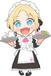 1girl apron black_dress black_shoes blonde_hair blue_eyes blue_hair blush bright_pupils chibi chibi_only cho_toutoi_love cup donut dress food frilled_apron frills full_body game_cg gradient_hair holding holding_tray juliet_sleeves link!_like!_love_live! long_dress long_hair long_sleeves love_live! maid maid_apron maid_headdress mary_janes matcha_(food) multicolored_hair non-web_source official_art osawa_rurino pantyhose parted_bangs ponytail puffy_sleeves sakuma_yoru self-datamine shoes simple_background solo tachi-e teacup teapot transparent_background tray virtual_youtuber white_apron white_pantyhose white_pupils 
