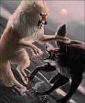  2016 black_fur brown_fur canine day detailed_background digital_media_(artwork) feral fur mammal oneminutesketch open_mouth outside paws sky teeth wolf 
