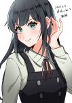  asashio_(kancolle) asashio_kai_ni_(kancolle) black_dress black_hair collared_shirt commentary_request dated dress dress_shirt green_eyes highres kantai_collection long_hair neck_ribbon one-hour_drawing_challenge pinafore_dress ribbon shi_ba_1 shirt simple_background sleeveless sleeveless_dress twitter_username white_background white_shirt 