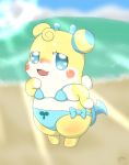  2018 anthro beach bikini blue_eyes blush clothed clothing cocotama dream_maker_watanabe female half-closed_eyes hi_res hirake!_cocotama looking_at_viewer mammal ojou_(cocotama) open_mouth outside seaside semi-anthro signature solo standing swimsuit tongue 