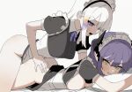  2girls animated animated_gif apron ass ayatsuno_yuni black_dress black_horns bottomless bouncing_breasts breasts breasts_out clenched_teeth commentary_request dress from_side grabbing_another's_ass groping horns humping just_0012 korean_commentary large_breasts long_hair lying maid maid_headdress multicolored_hair multiple_girls on_stomach open_mouth puffy_short_sleeves puffy_sleeves purple_eyes purple_hair sakihane_huya short_sleeves stellive streaked_hair teeth virtual_youtuber white_apron white_hair yellow_eyes yuri 
