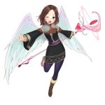  boots brown_hair chloe_(star_ocean) feathered_wings full_body green_eyes long_hair official_art one_eye_closed open_mouth solo staff star_ocean star_ocean_anamnesis thighhighs transparent_background wings 